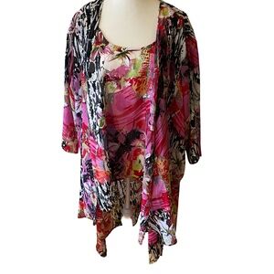 Ulla Popken Tropical Tank Top & Relaxed fit Coverup. Casual lunch . Sz 24/26